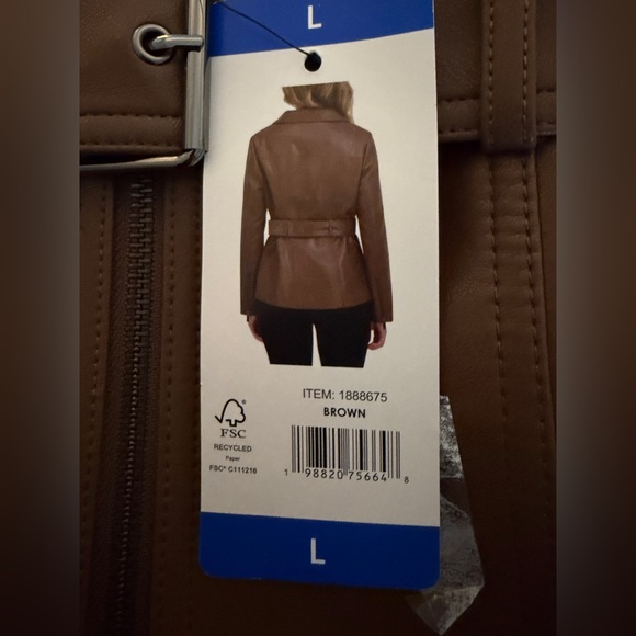 Kenneth Cole New York Belted Faux Leather Jacket Brown Size L NWT - Picture 7 of 9